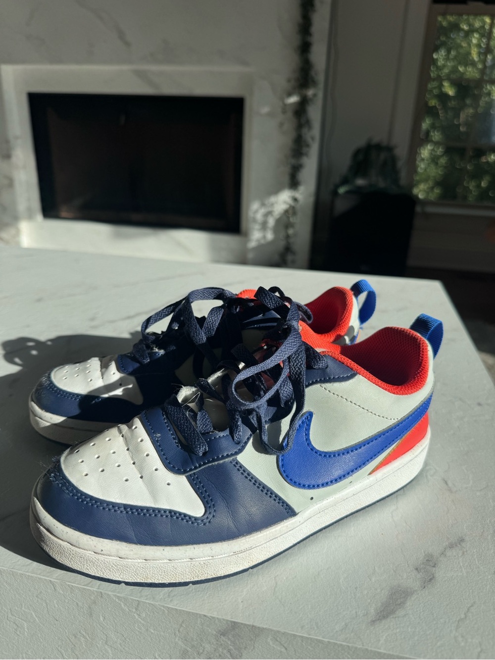 Nike Court Navy Blue Orange Borough Low Recraft Big Kids' Shoes Boys 3.5